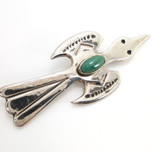 Melissa Yazzie Sterling Silver 925 Green Turquoise Flying Bird Pin R373-Fox1132