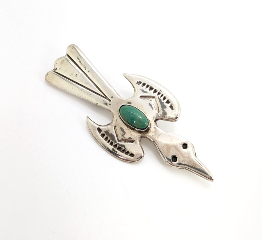 Melissa Yazzie Sterling Silver 925 Green Turquoise Flying Bird Pin R373-Fox1132 - Image 2
