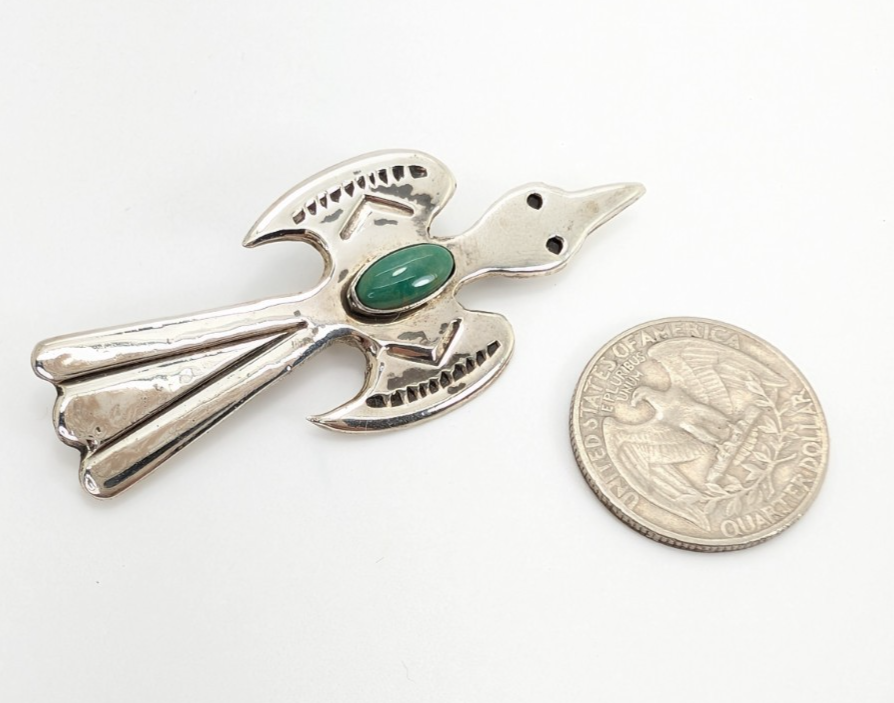 Melissa Yazzie Sterling Silver 925 Green Turquoise Flying Bird Pin R373-Fox1132 - Image 6
