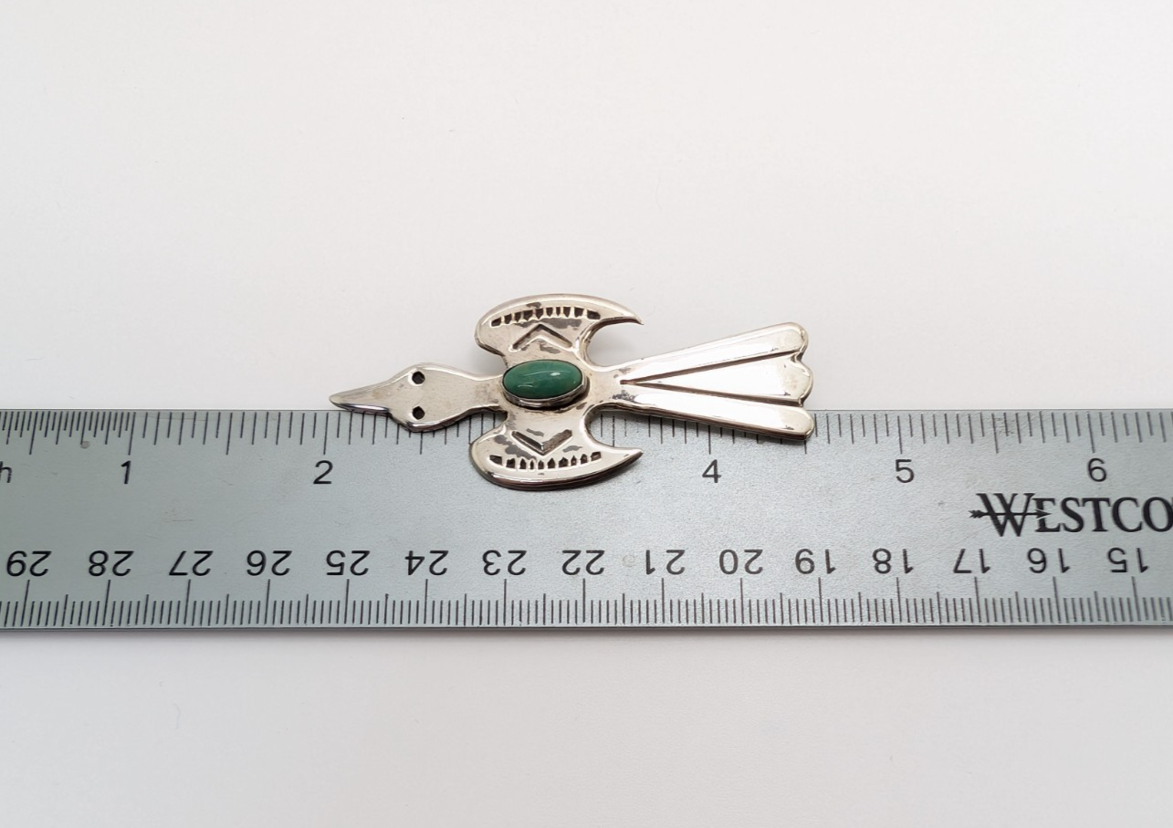 Melissa Yazzie Sterling Silver 925 Green Turquoise Flying Bird Pin R373-Fox1132 - Image 7