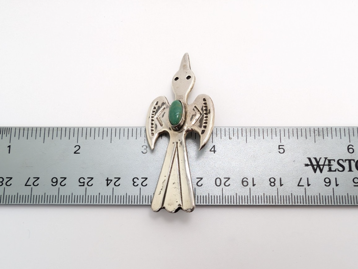 Melissa Yazzie Sterling Silver 925 Green Turquoise Flying Bird Pin R373-Fox1132 - Image 8