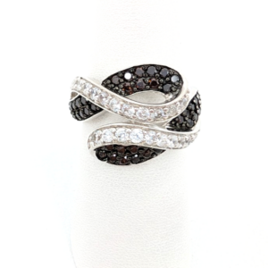 Sterling Silver 925 6.75 Ring Clear/ Brown Glass Swirl R493