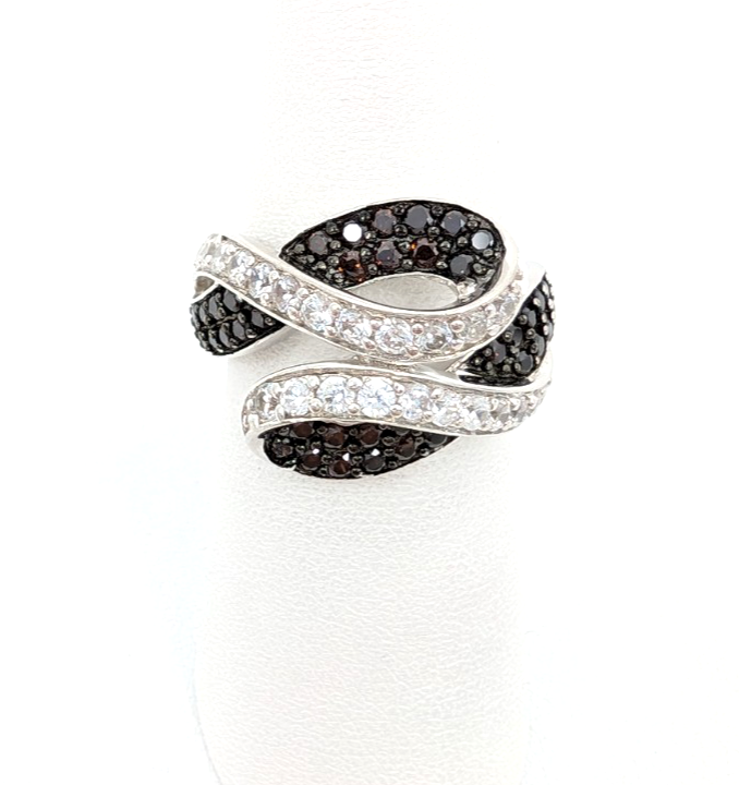 Sterling Silver 925 6.75 Ring Clear/ Brown Glass Swirl R493