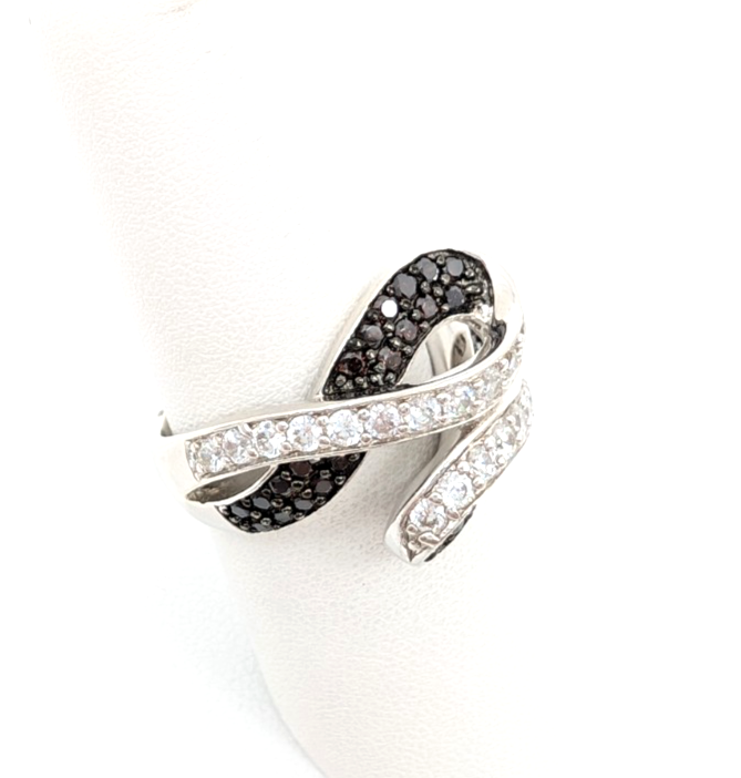 Sterling Silver 925 6.75 Ring Clear/ Brown Glass Swirl R493 - Image 2