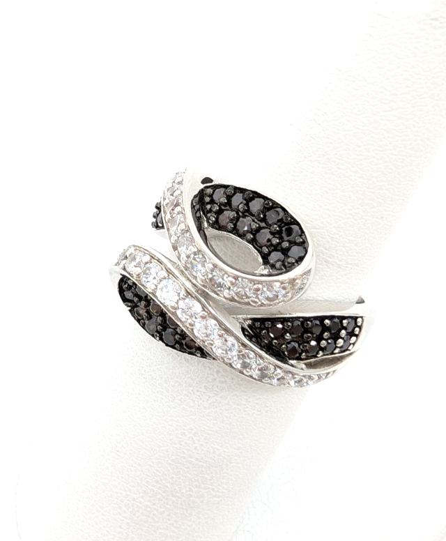 Sterling Silver 925 6.75 Ring Clear/ Brown Glass Swirl R493 - Image 3
