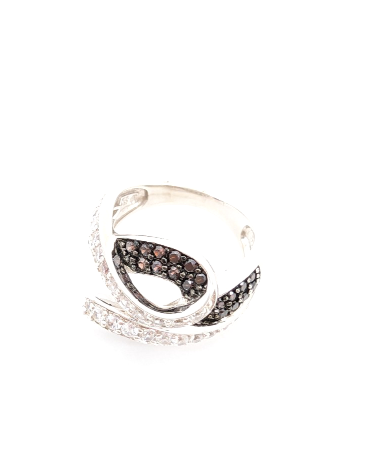 Sterling Silver 925 6.75 Ring Clear/ Brown Glass Swirl R493 - Image 4