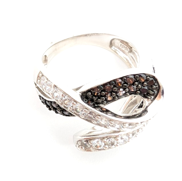 Sterling Silver 925 6.75 Ring Clear/ Brown Glass Swirl R493 - Image 5