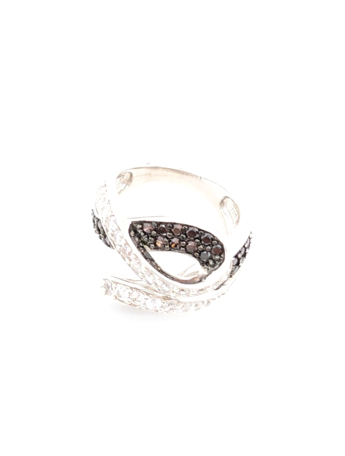 Sterling Silver 925 6.75 Ring Clear/ Brown Glass Swirl R493 - Image 7