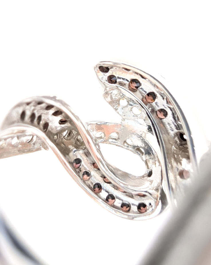 Sterling Silver 925 6.75 Ring Clear/ Brown Glass Swirl R493 - Image 8