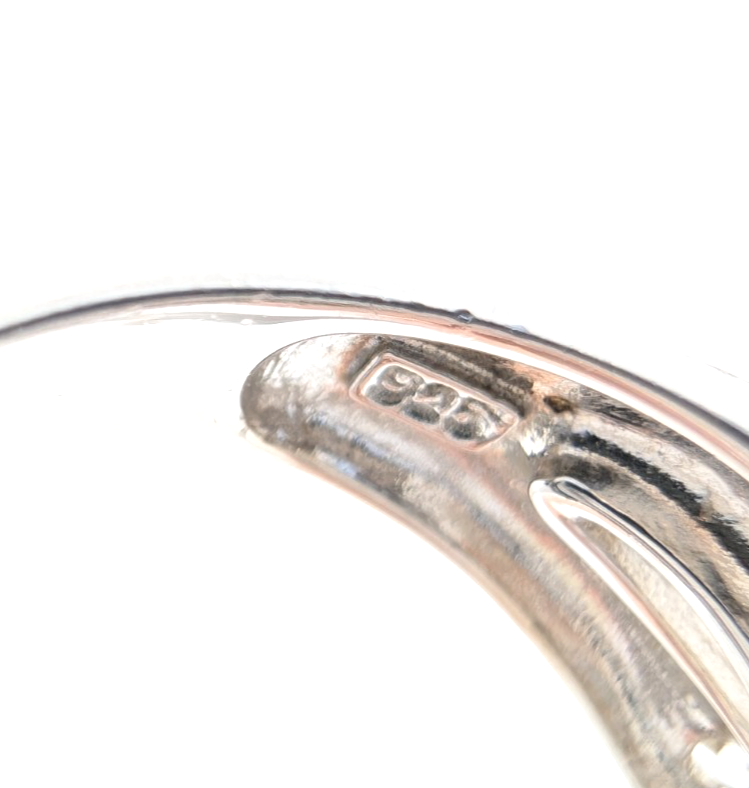 Sterling Silver 925 6.75 Ring Clear/ Brown Glass Swirl R493 - Image 10
