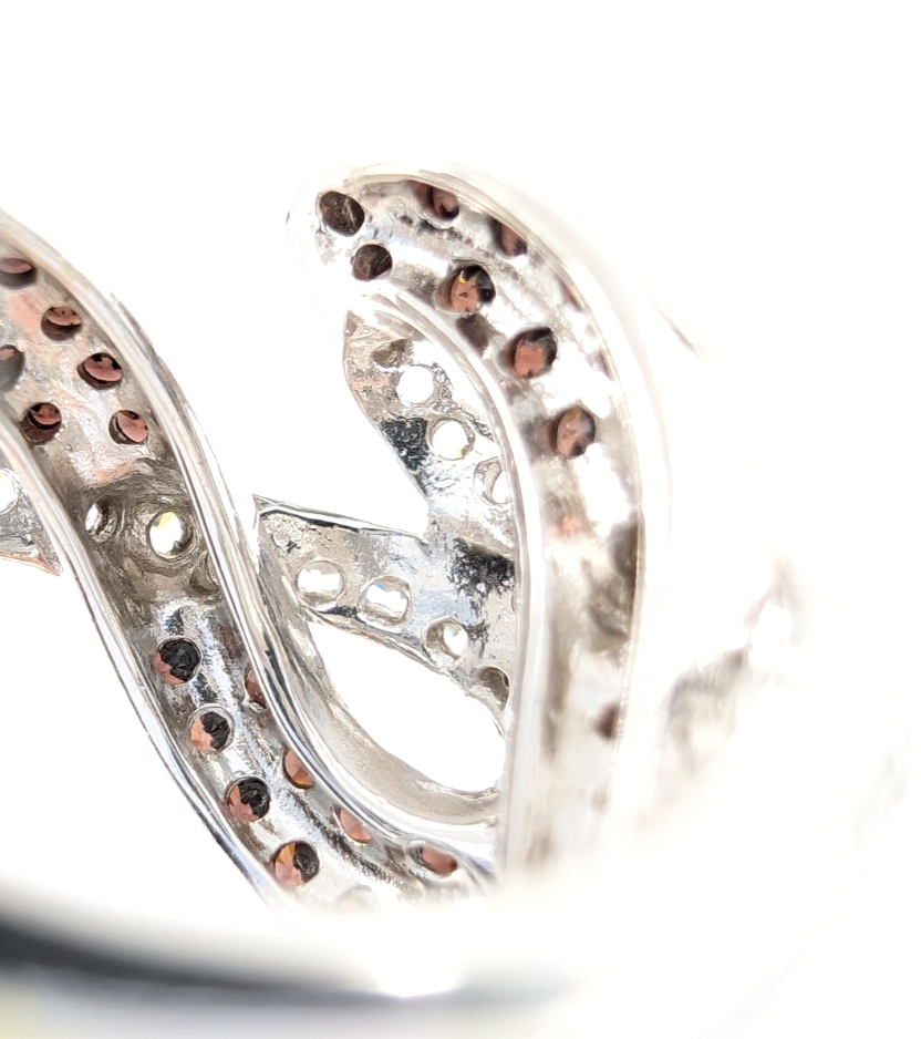 Sterling Silver 925 6.75 Ring Clear/ Brown Glass Swirl R493 - Image 11