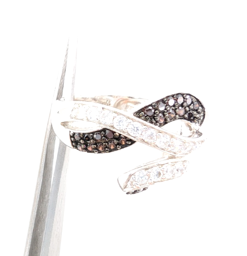 Sterling Silver 925 6.75 Ring Clear/ Brown Glass Swirl R493 - Image 12