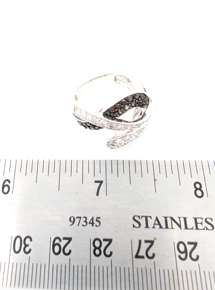 Sterling Silver 925 6.75 Ring Clear/ Brown Glass Swirl R493 - Image 14