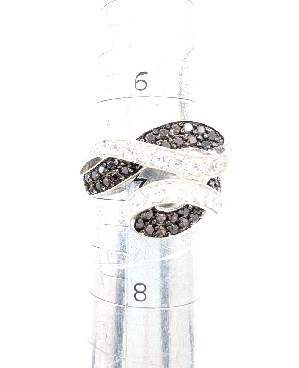 Sterling Silver 925 6.75 Ring Clear/ Brown Glass Swirl R493 - Image 15