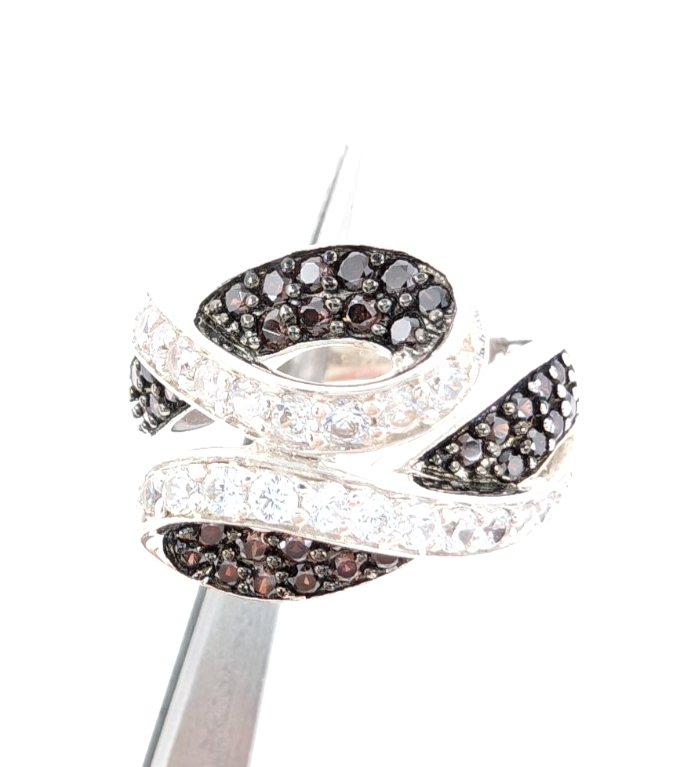 Sterling Silver 925 6.75 Ring Clear/ Brown Glass Swirl R493 - Image 18