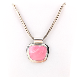 Sterling Silver 925 Lace Agate Pink Vintage Pendant Necklace O1474- FOX687