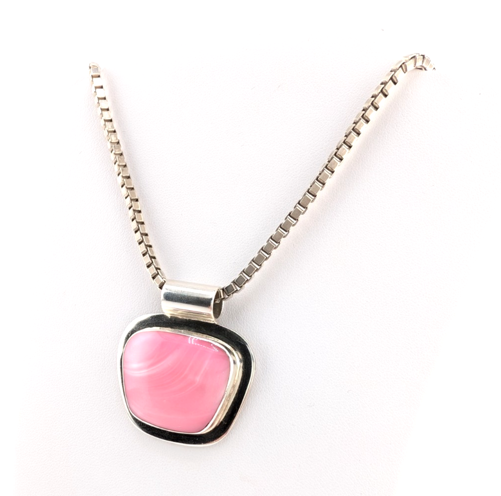 Sterling Silver 925 Lace Agate Pink Vintage Pendant Necklace O1474- FOX687 - Image 2