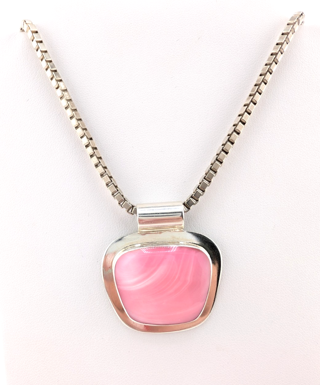 Sterling Silver 925 Lace Agate Pink Vintage Pendant Necklace O1474- FOX687 - Image 4