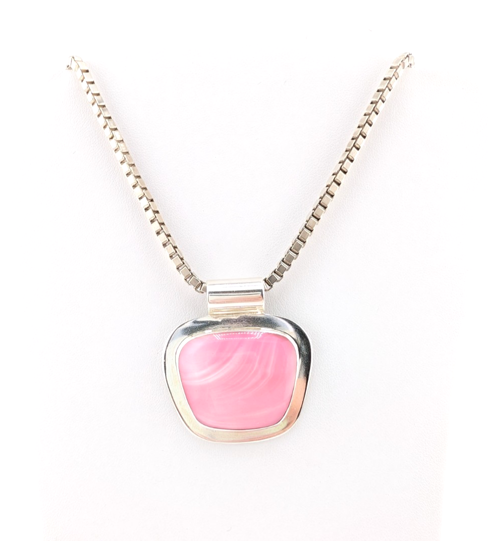 Sterling Silver 925 Lace Agate Pink Vintage Pendant Necklace O1474- FOX687 - Image 7