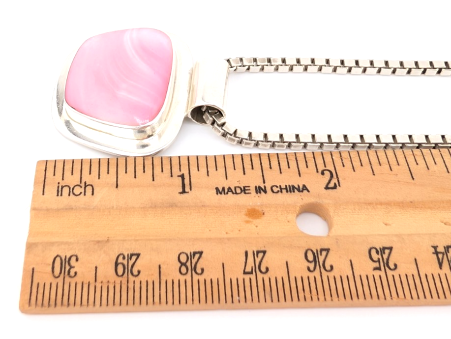 Sterling Silver 925 Lace Agate Pink Vintage Pendant Necklace O1474- FOX687 - Image 10