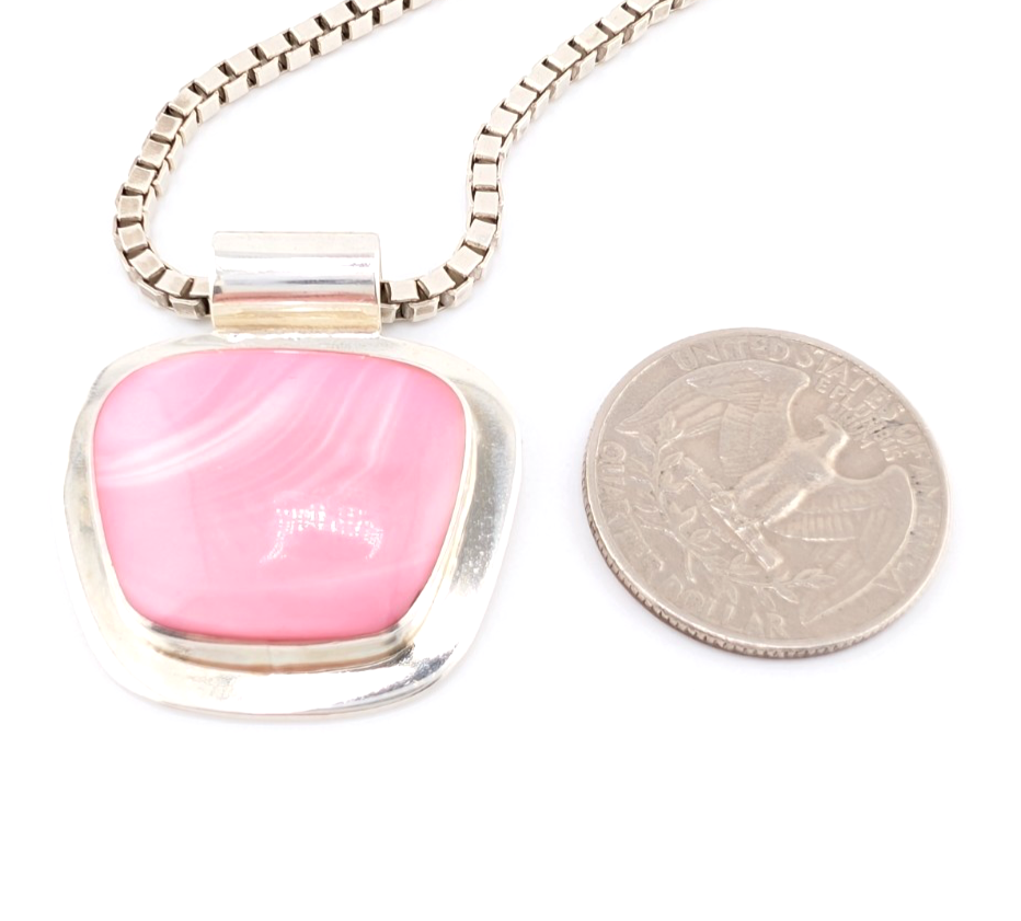 Sterling Silver 925 Lace Agate Pink Vintage Pendant Necklace O1474- FOX687 - Image 11