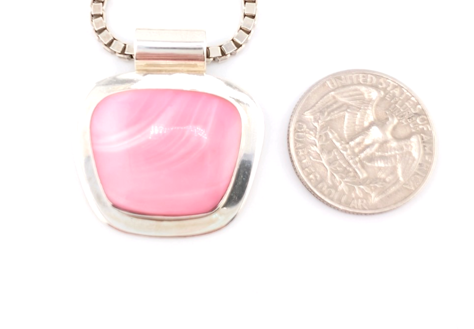 Sterling Silver 925 Lace Agate Pink Vintage Pendant Necklace O1474- FOX687 - Image 12
