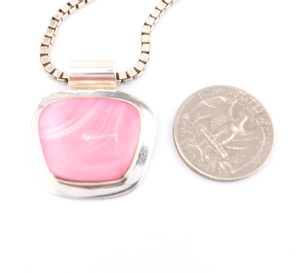 Sterling Silver 925 Lace Agate Pink Vintage Pendant Necklace O1474- FOX687 - Image 13
