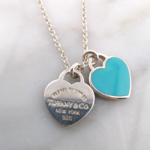 Tiffany & Co Sterling Silver 925 Blue Enamel Double Heart Necklace OAK643