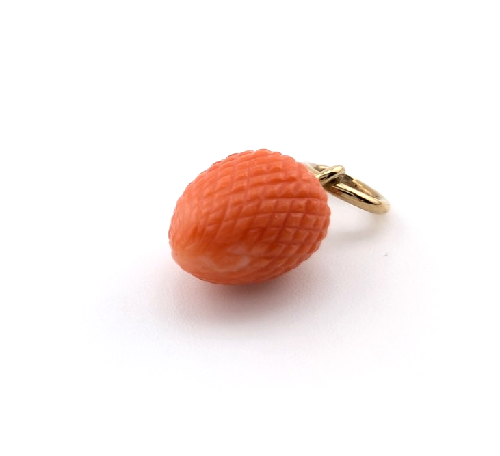 Vintage 14K Yellow Gold Carved Coral Strawberry Pendant Oak737 - Image 4