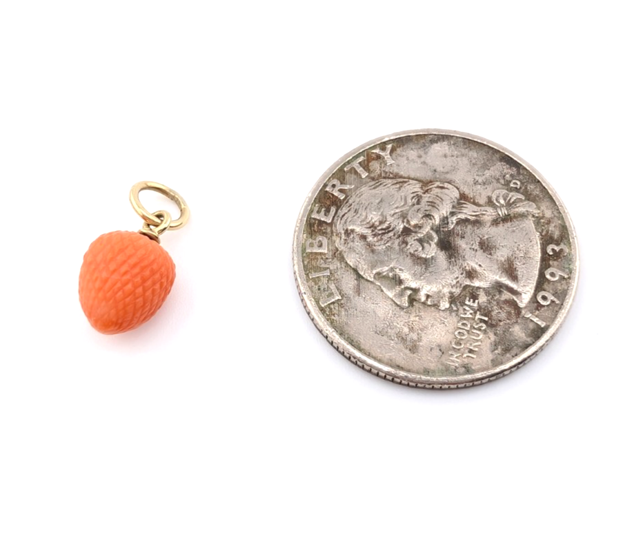 Vintage 14K Yellow Gold Carved Coral Strawberry Pendant Oak737 - Image 10