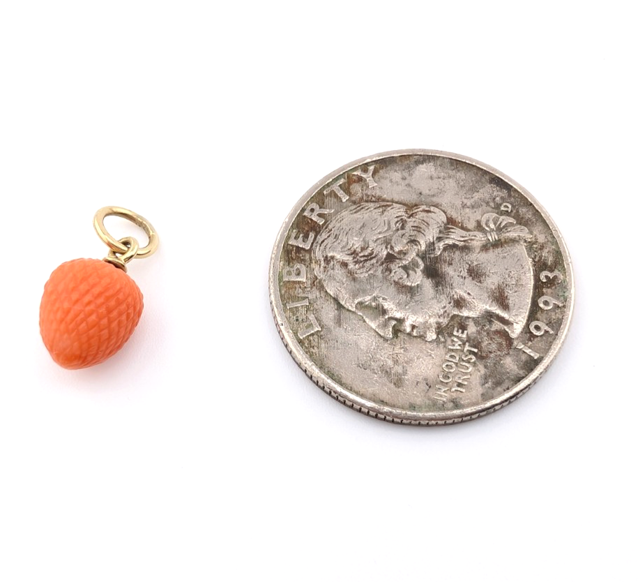 Vintage 14K Yellow Gold Carved Coral Strawberry Pendant Oak737 - Image 11