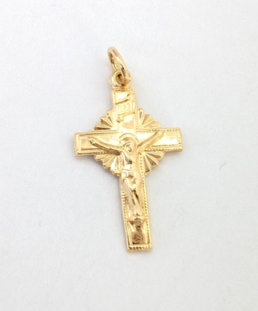 14K Yellow Gold Dainty Crucifix Cross Pendant P471-Fox1251
