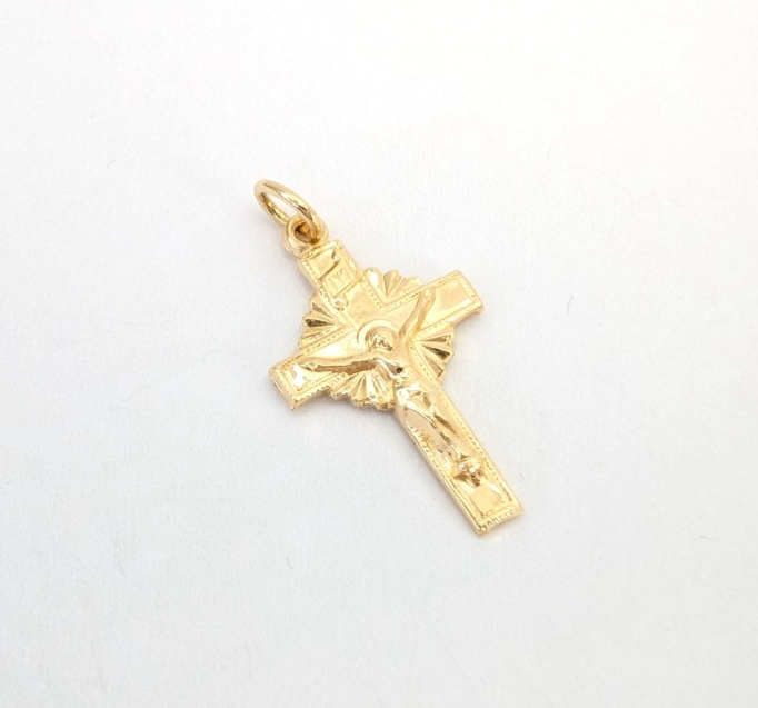 14K Yellow Gold Dainty Crucifix Cross Pendant P471-Fox1251 - Image 2