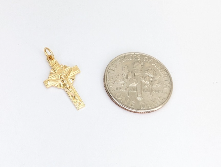 14K Yellow Gold Dainty Crucifix Cross Pendant P471-Fox1251 - Image 6