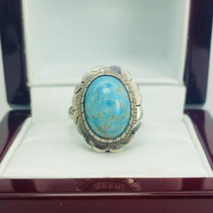 Sterling Silver 925 Framed Larimar Cabochon Gemstone Ring Size 5.5 10336