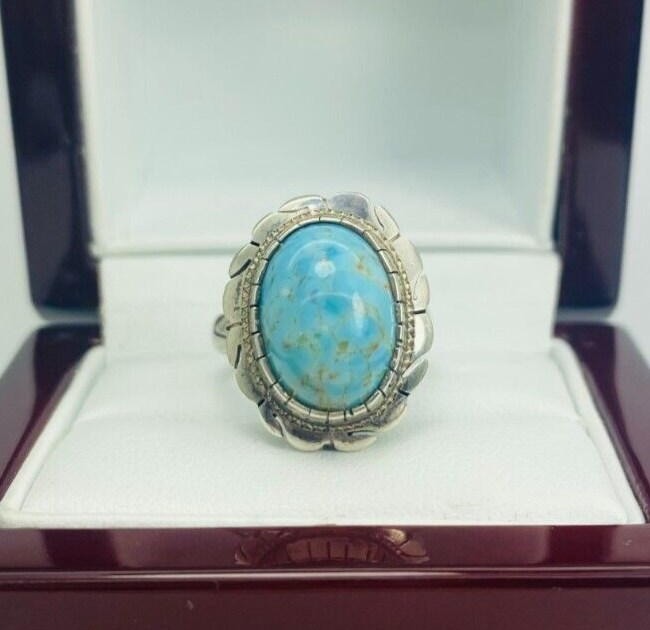 Sterling Silver 925 Framed Larimar Cabochon Gemstone Ring Size 5.5 10336