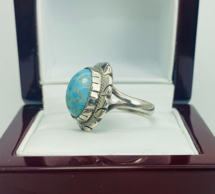 Sterling Silver 925 Framed Larimar Cabochon Gemstone Ring Size 5.5 10336 - Image 2