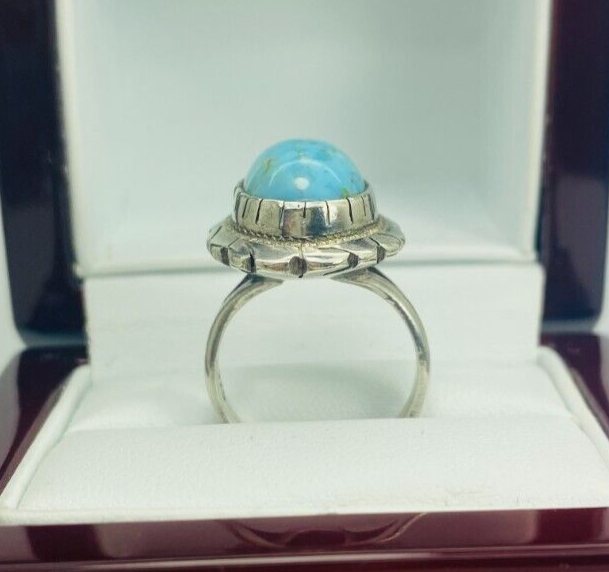 Sterling Silver 925 Framed Larimar Cabochon Gemstone Ring Size 5.5 10336 - Image 5