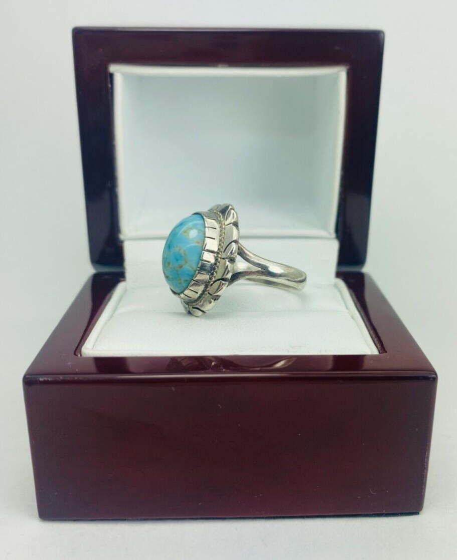 Sterling Silver 925 Framed Larimar Cabochon Gemstone Ring Size 5.5 10336 - Image 8