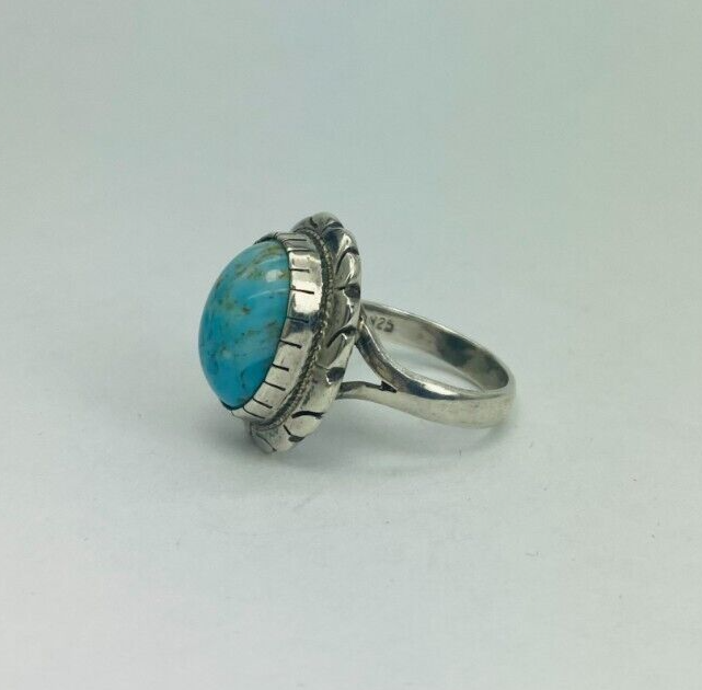 Sterling Silver 925 Framed Larimar Cabochon Gemstone Ring Size 5.5 10336 - Image 9