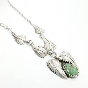 Native American Sterling Silver 925 Turquoise Leaf Necklace Signed IC O602