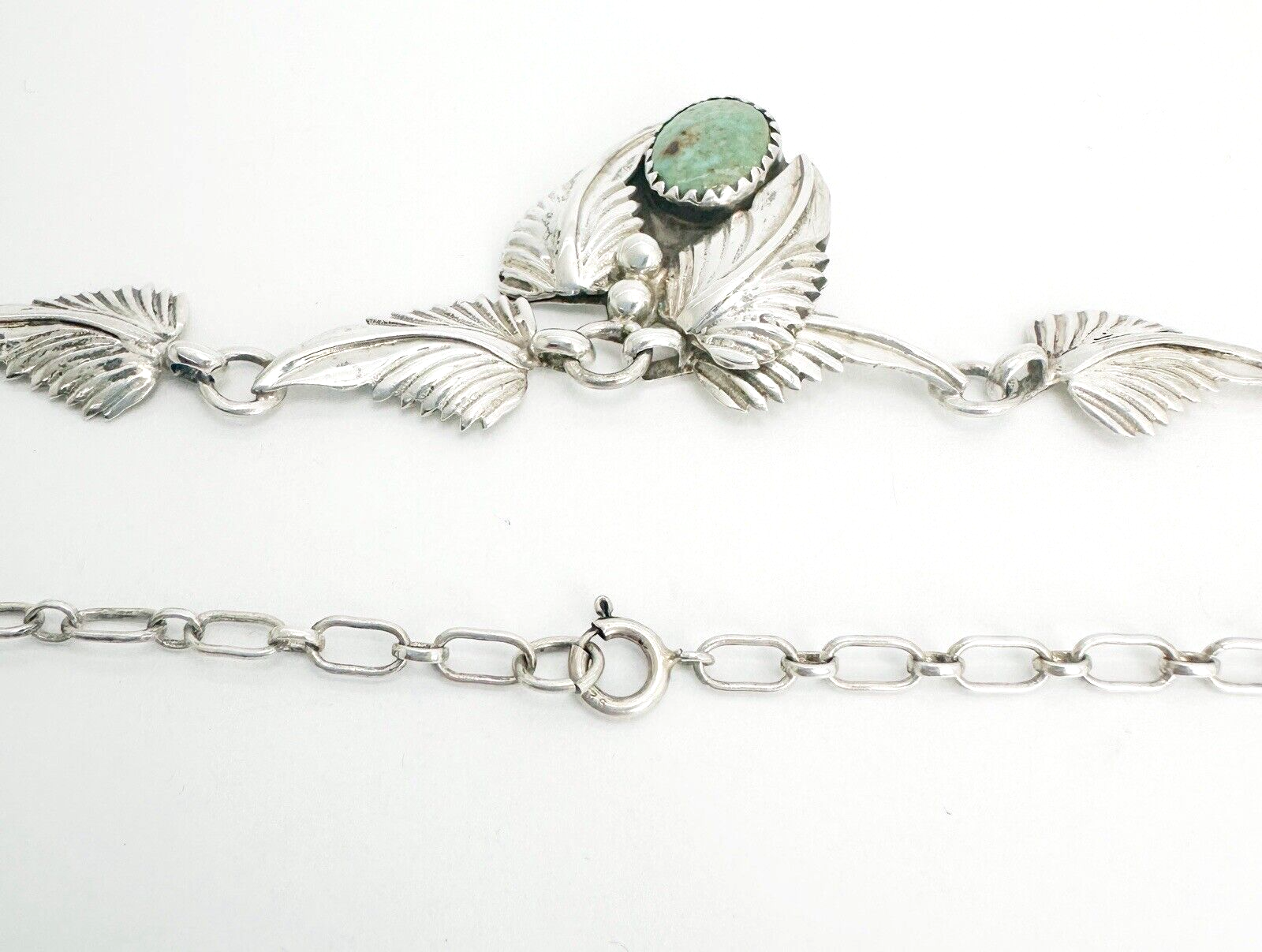 Native American Sterling Silver 925 Turquoise Leaf Necklace Signed IC O602 - Image 7