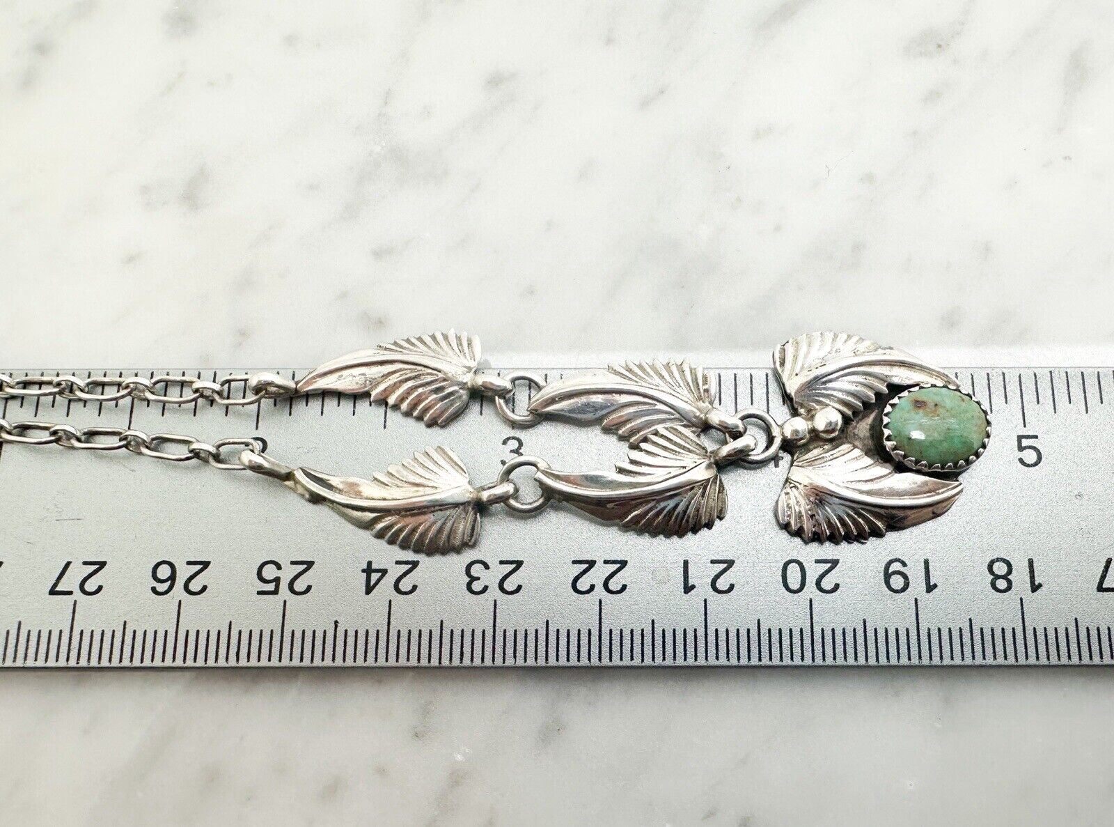 Native American Sterling Silver 925 Turquoise Leaf Necklace Signed IC O602 - Image 10
