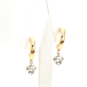 14K Gold 1/2" Earrings Stud Hoops w/ Dangle Diamond Heart OAK242