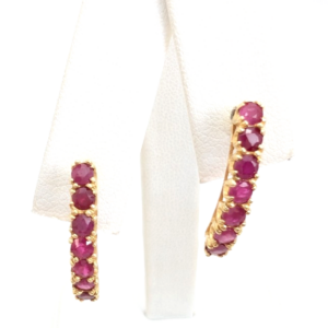 10K Gold  Earrings Ruby Half Hoop Studs P865- FOX1836