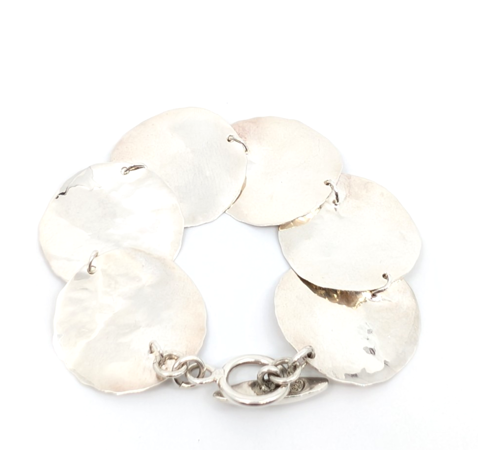 Sterling Silver 925 7" Hammered Bracelet-R1177-CRN205 - Image 2