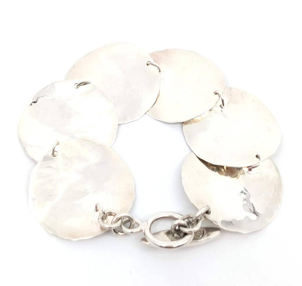 Sterling Silver 925 7" Hammered Bracelet-R1177-CRN205 - Image 3