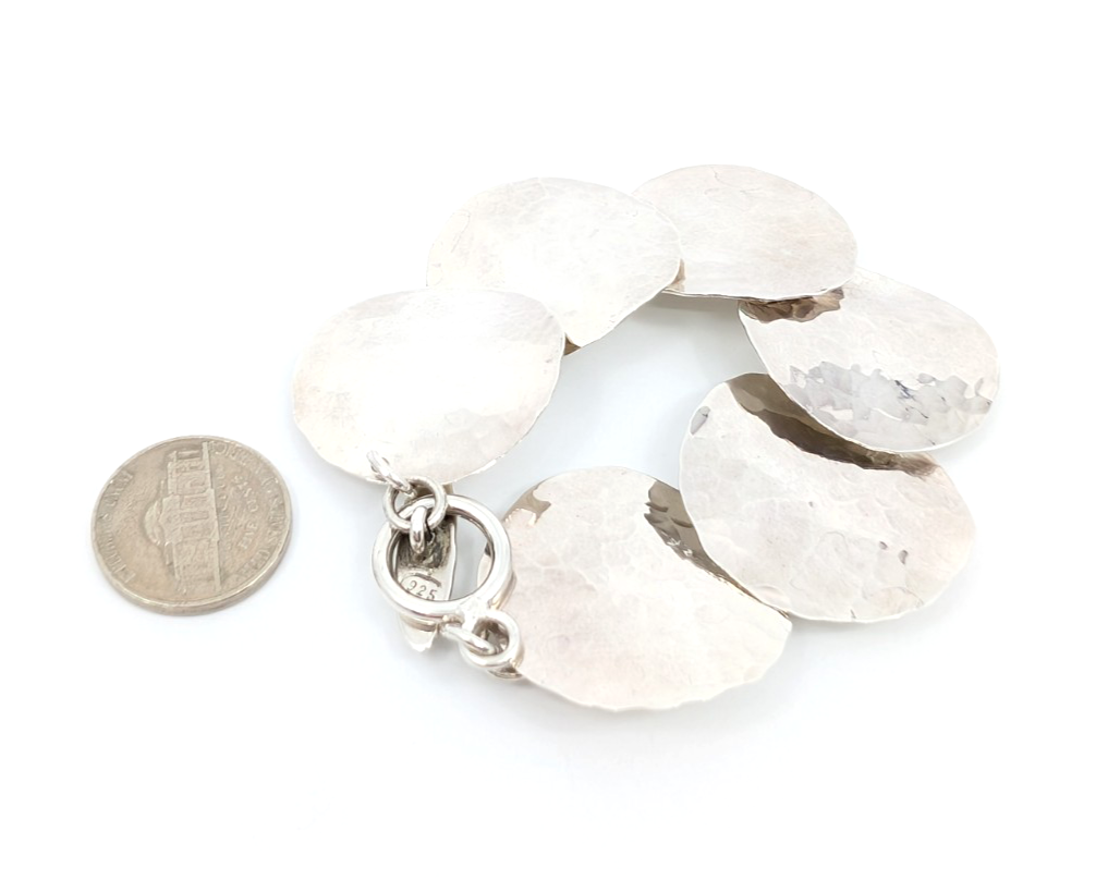 Sterling Silver 925 7" Hammered Bracelet-R1177-CRN205 - Image 4