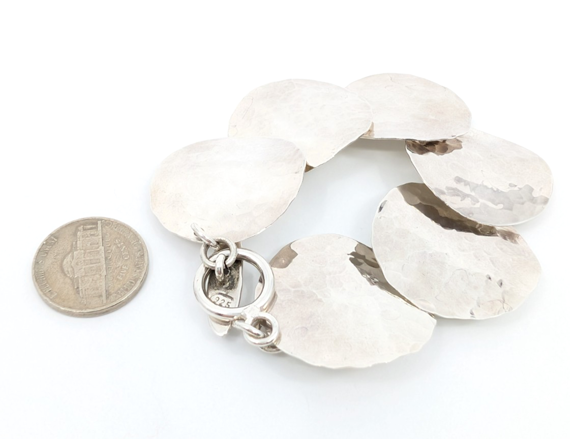 Sterling Silver 925 7" Hammered Bracelet-R1177-CRN205 - Image 5
