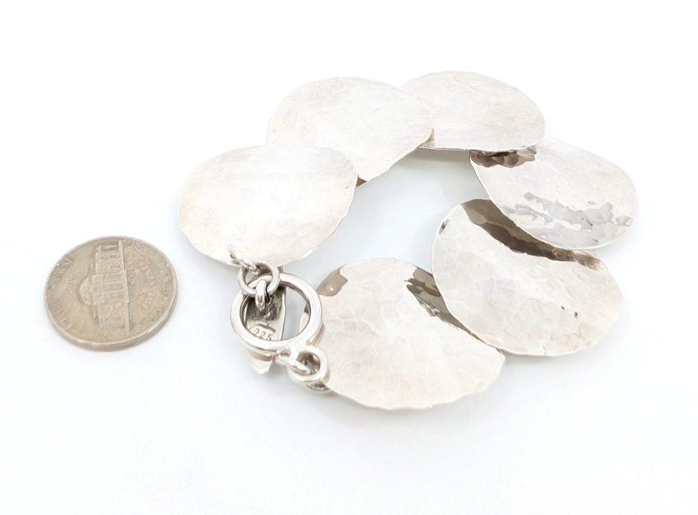 Sterling Silver 925 7" Hammered Bracelet-R1177-CRN205 - Image 6